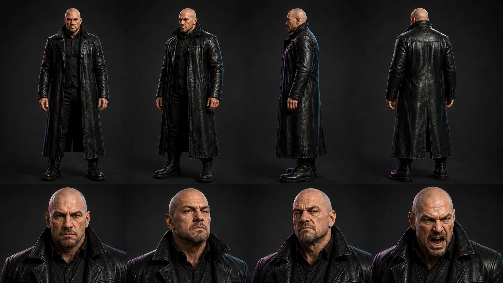 Villain Viktor Kane in a long black leather coat
